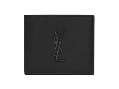 Pre-owned Saint Laurent Cassandre East/west Wallet Black Logo In Matte Black