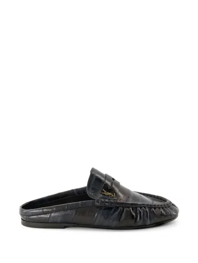 Saint Laurent Cassandre Eel-leather Mules In Blue