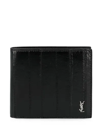 Saint Laurent Cassandre Eel-skin Wallet In Black