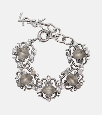 Saint Laurent Cassandre Embellished Bracelet In Silver