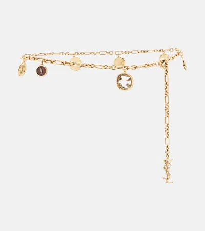 Saint Laurent Cassandre Embellished Chain Belt In Gold