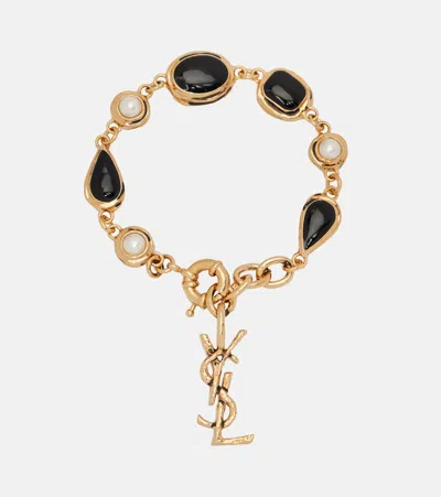 Saint Laurent Cassandre Embellished Chain Bracelet In Gold