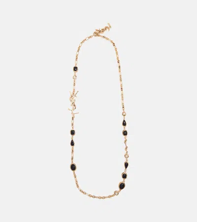 Saint Laurent Cassandre Embellished Chain Necklace In Gold