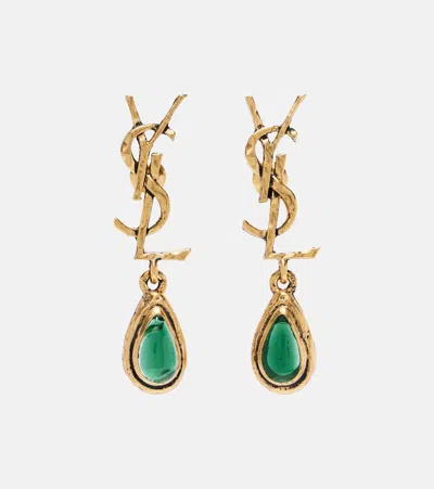 Saint Laurent Cassandre Embellished Drop Earrings In Gold