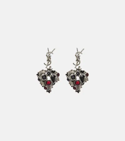 Saint Laurent Cassandre Embellished Drop Earrings In Black