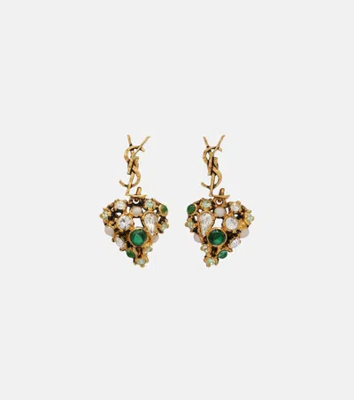 Saint Laurent Cassandre Embellished Drop Earrings In Green