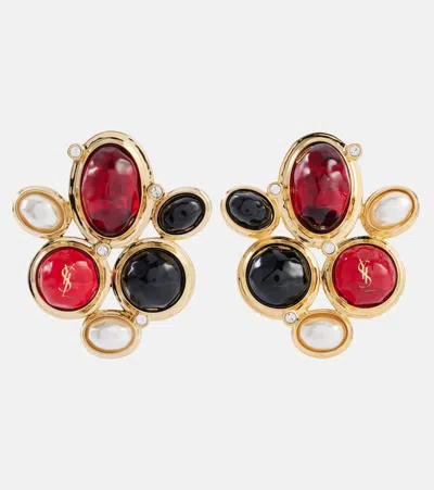 Saint Laurent Cassandre Embellished Earrings In Multicoloured