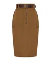 Saint Laurent Khaki Cotton Blend Skirt In Brown