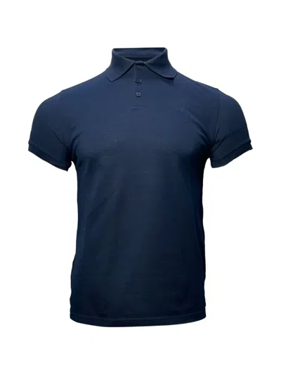Pre-owned Saint Laurent Cassandre Embroidered-logo Polo Shirt In Blue