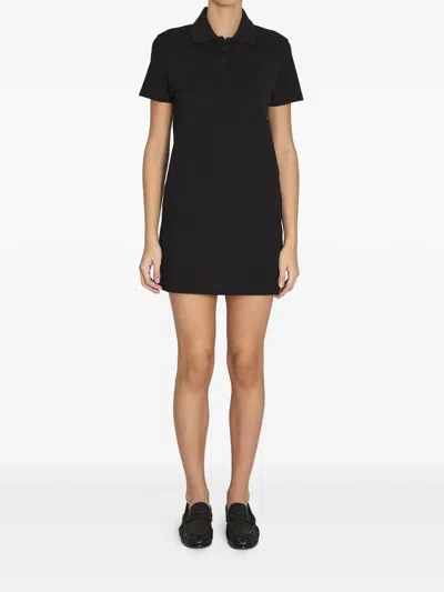 Saint Laurent Short-sleeve Cotton Pique Mini Polo Dress In Black