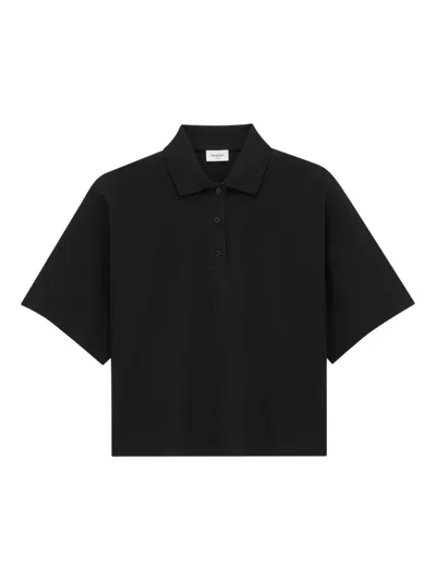 Saint Laurent Cassandre-embroidered Polo Shirt In Black