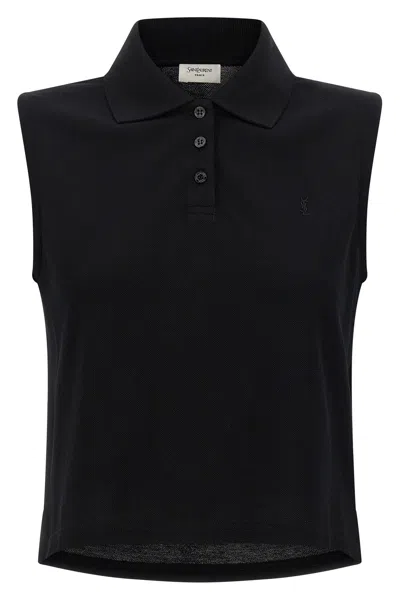 Saint Laurent Cassandre Polo Shirt In Cotton Piqu In Black