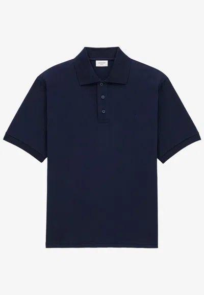Saint Laurent Cassandre Embroidered Polo T-shirt In Blue