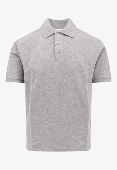 Saint Laurent Cassandre Embroidered Polo T-shirt In Gray