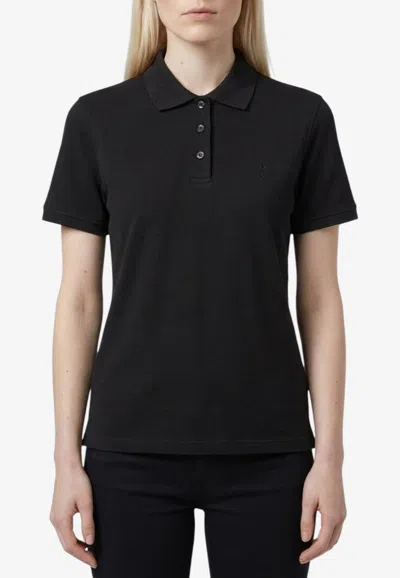 Saint Laurent Cassandre Embroidered Polo T-shirt In Black