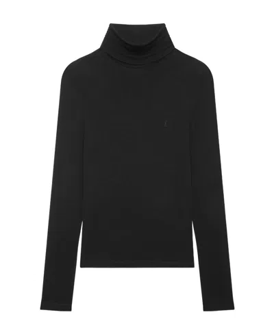 Saint Laurent Cassandre-embroidered Roll-neck Jumper In Black
