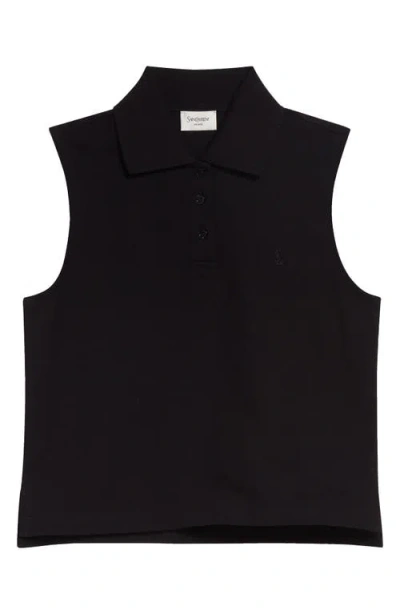 Saint Laurent Cassandre Polo Shirt In Cotton Piqu In Black