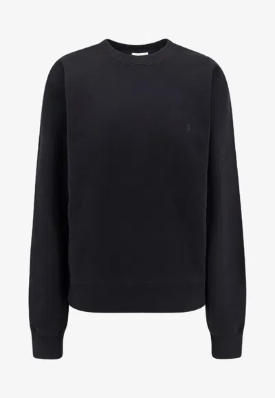 Saint Laurent Cassandre Embroidered Sweatshirt In Black