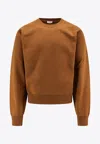 Saint Laurent Logo-embroidered Cotton Sweatshirt In Brown