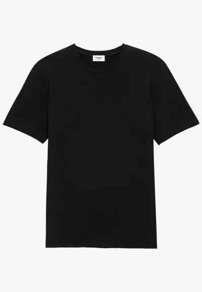 Saint Laurent Logo-embroidered Cotton-jersey T-shirt In Black