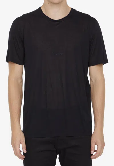 Saint Laurent Cassandre Embroidered T-shirt In Blue