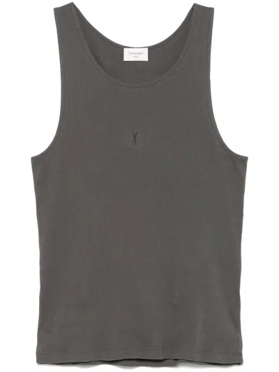 Saint Laurent Cassandre-embroidered Tank Top In Grey