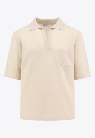 Saint Laurent Wool Polo Shirt In Beige