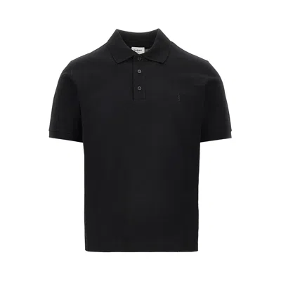 Saint Laurent Cassandre Embroidery Boxy Polo Shirt In Black