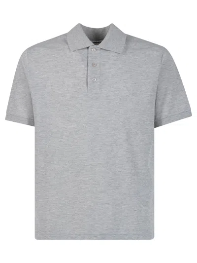 Saint Laurent Cassandre Embroidery Cotton Blend Polo Shirt In Gray