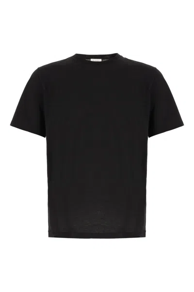 Saint Laurent Cassandre Embroidery Cotton T-shirt Clothing In Black