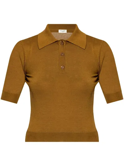 Saint Laurent Poloshirt Mit Cassandre-stickerei In Gold