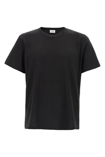 Saint Laurent Embroidered Sheer Crewneck T-shirt In Black
