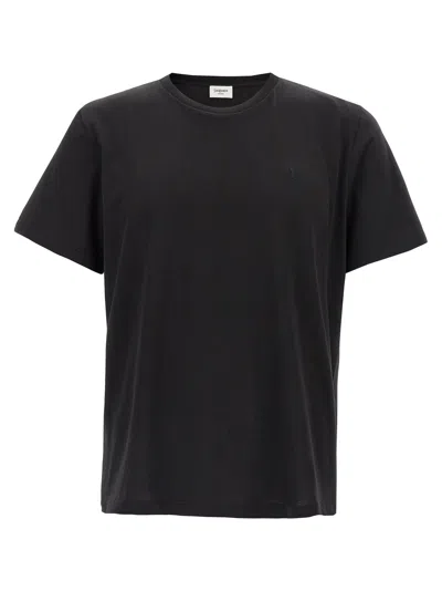 Saint Laurent Embroidered Sheer Crewneck T-shirt In Black