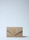 Saint Laurent Cassandre Envelop Chain Wallet In Sand