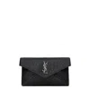 Saint Laurent Cassandre Envelope Card Case In Grained Leather In Black