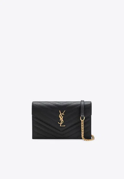 Saint Laurent Cassandre Envelope Chain Clutch Bag In Black