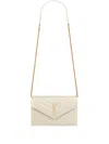 Saint Laurent Cassandre Envelope Chain Wallet In Neutral