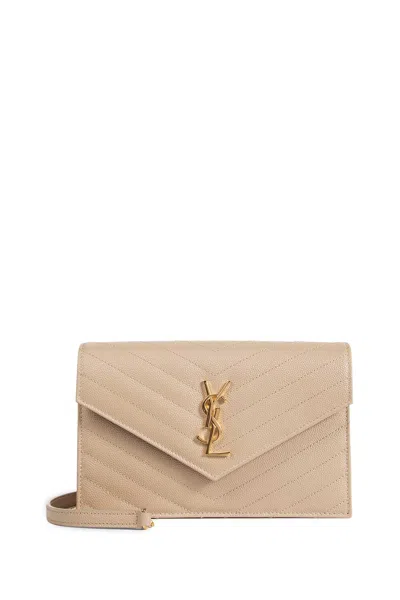 Saint Laurent Cassandre Envelope Chain Wallet In Sand