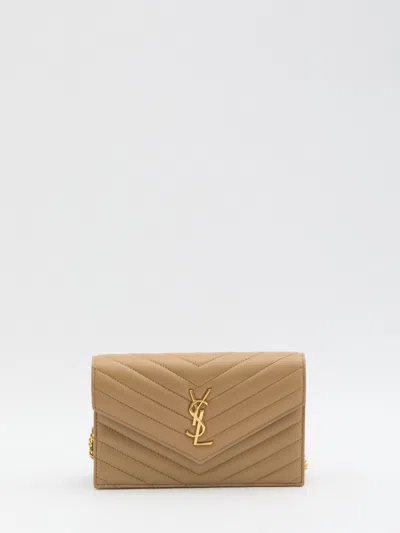 Saint Laurent Cassandre Envelope Chain Wallet In Brown