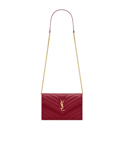 Saint Laurent Cassandre Envelope Chain Wallet In Red