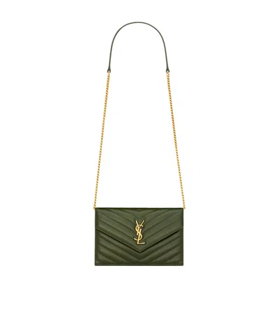 Saint Laurent Cassandre Envelope Chain Wallet In Green