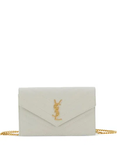 Saint Laurent Cassandre Envelope Chain Wallet In Grain De Poudre Leather In Purple