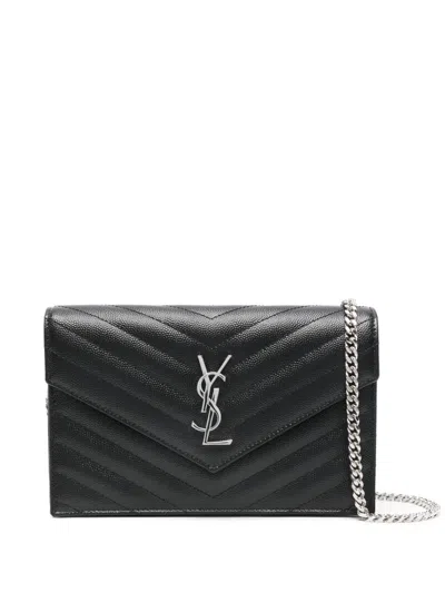 Saint Laurent Cassandre Envelope Chain Wallet In Grain De Poudre Leather In Pattern