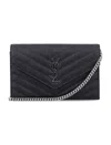 Saint Laurent Cassandre Envelope Chain Wallet In Grain De Poudre Leather In Black