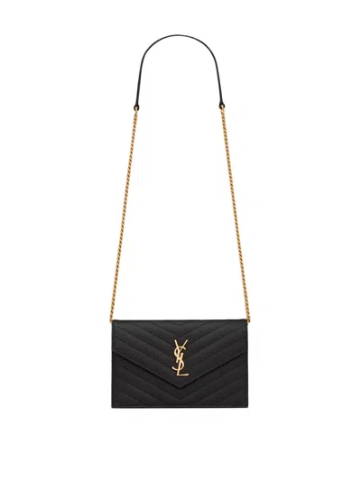 Saint Laurent Cassandre Envelope Chain Wallet In Grain De Poudre Leather In Pattern
