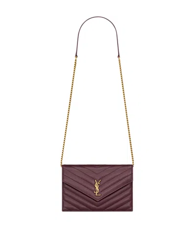 Saint Laurent Cassandre Envelope Chain Wallet In Grain De Poudre Leather In Pattern