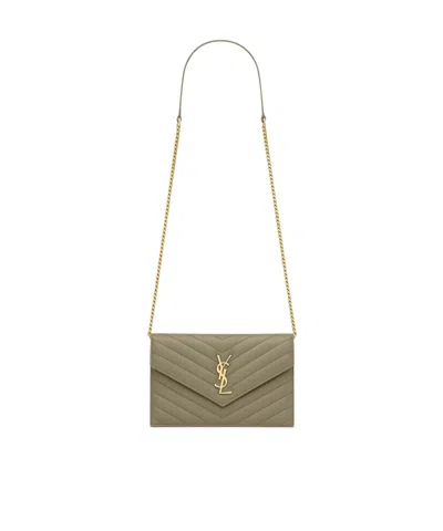 Saint Laurent Cassandre Envelope Chain Wallet In Lambskin