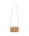 Saint Laurent Cassandre Envelope Chain Wallet In Lambskin In Brown