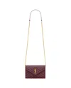 Saint Laurent Cassandre Envelope Chain Wallet In Lambskin In Red