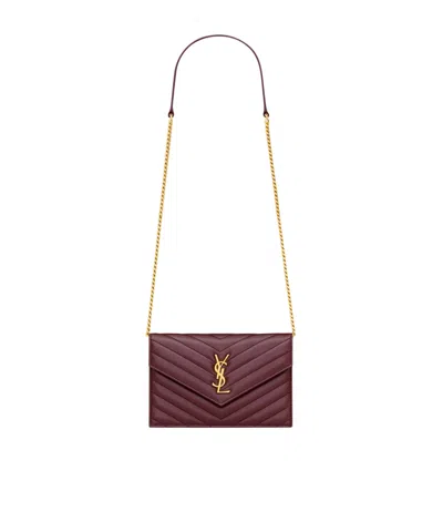 Saint Laurent Cassandre Envelope Chain Wallet In Red
